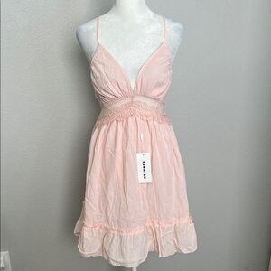 Ecowish Crochet/Ruffle Mini Dress Pink Size Small NWT